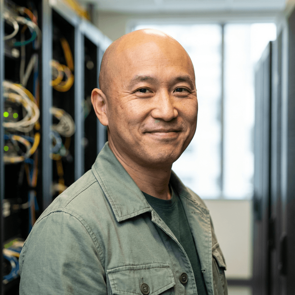 Male IT consultant in his mid 40s with a confident expression