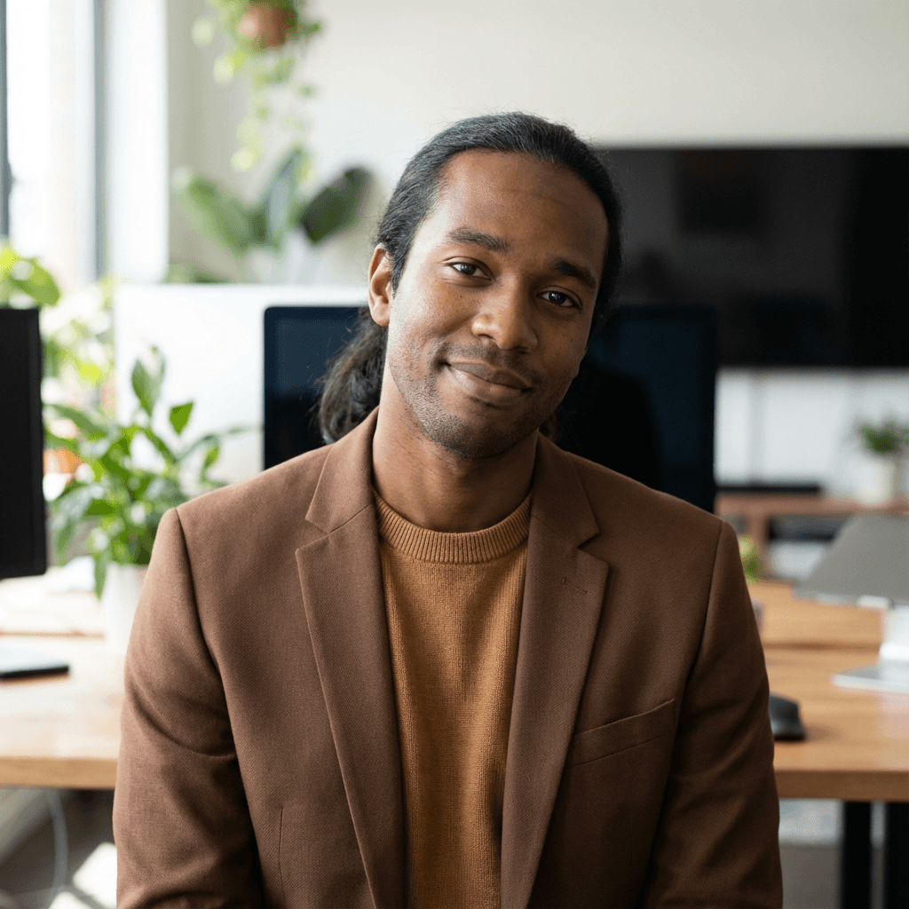Male IT consultant in his late 20s with a welcoming smile