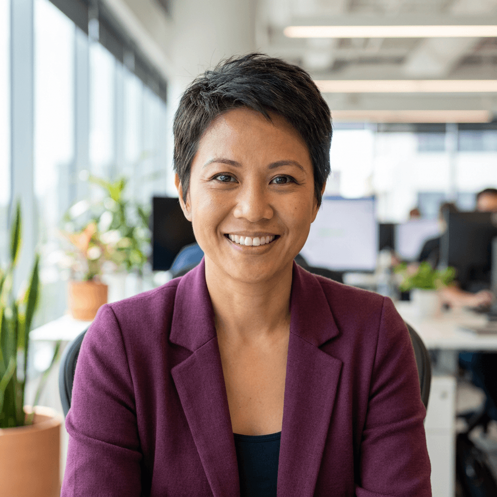 Female IT specialist in her early 30s with a professional look