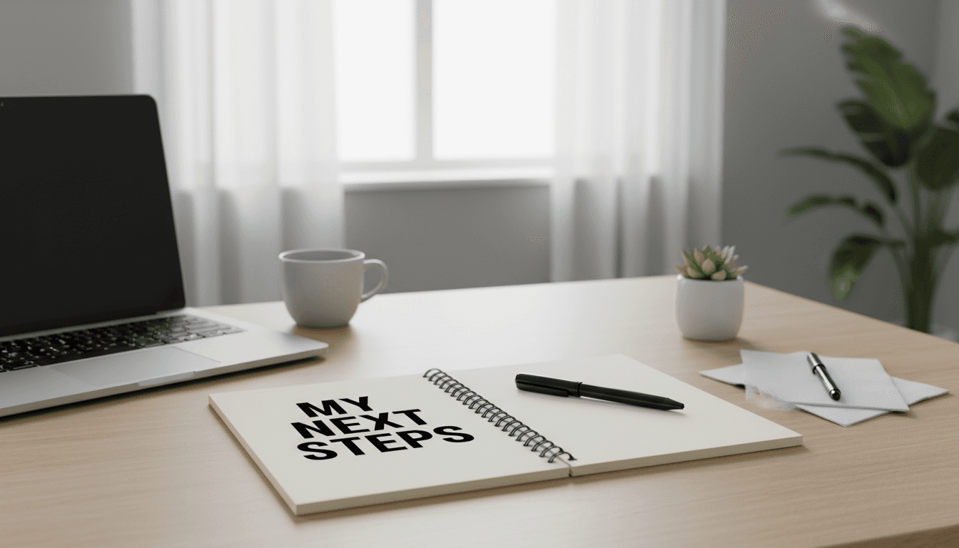 Laptop and notepad on a clean desk in a quiet office