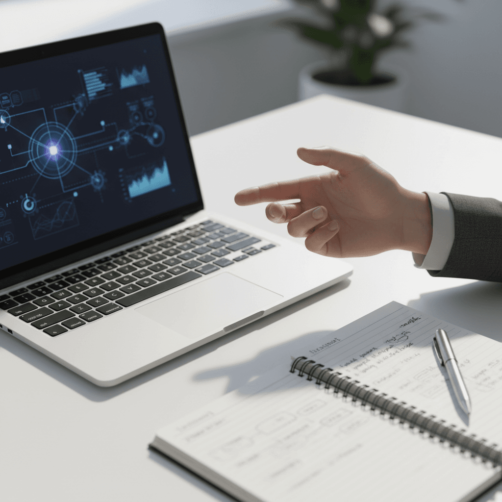 Hands typing on a laptop in a quiet office setting