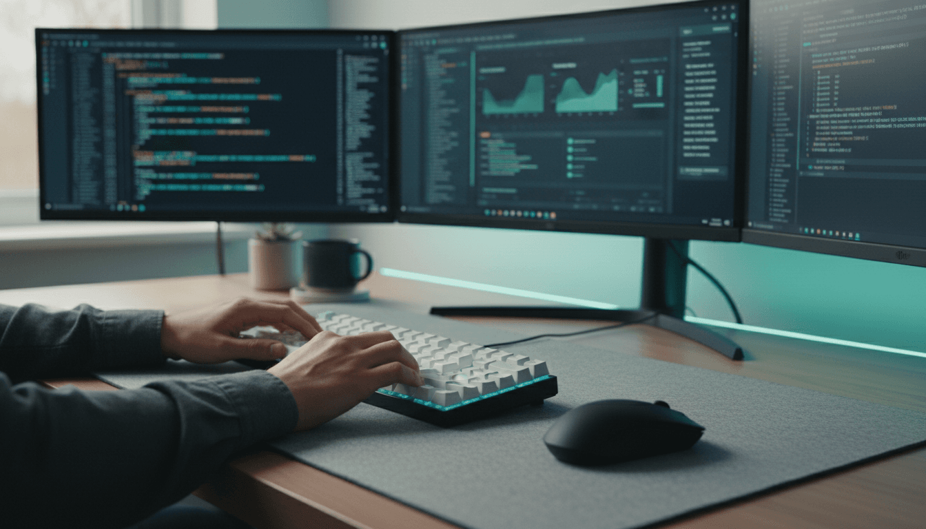 IT consultant workspace with dual monitors and technical notes in Windsor, Colorado