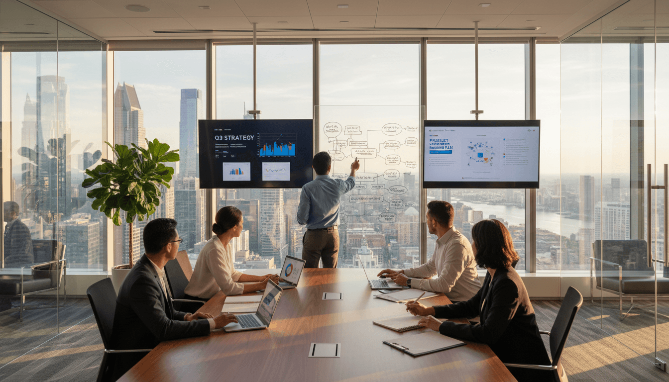 Whiteboard with cloud architecture diagrams in a meeting room